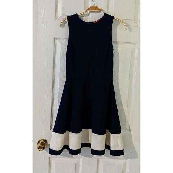 Saks‎ Fifth Avenue Womans Navy & White Sleeveless Dress Size Small Fit Flare - Picture 1 of 6